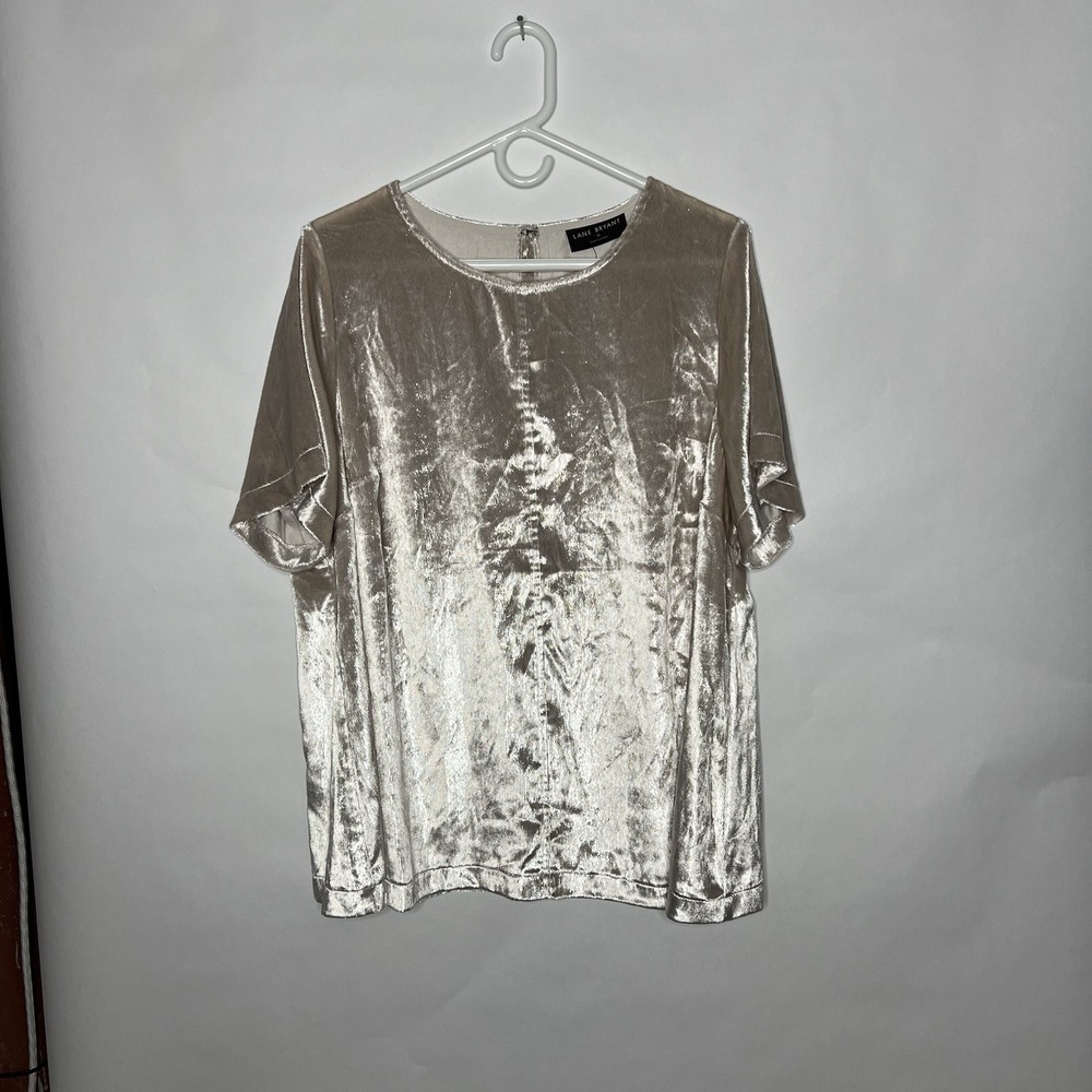 Lane Bryant Crushed Velvet Top Womens 18 Silver Metallic Holiday Blouse Shirt